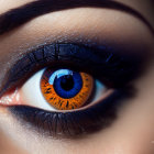 Detailed close-up of striking blue eye with intricate eyeshadow and glitter