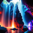 Vivid Fantasy Landscape with Glowing Waterfall