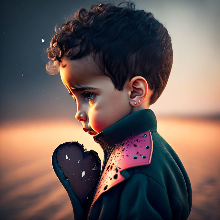 Child Holding Broken Heart Digital Artwork Depicting Deep Emotion