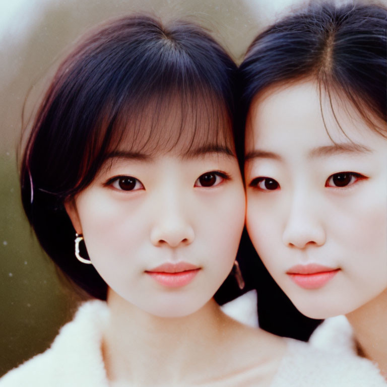 Two women with dark hair and fair skin, potentially sisters, in close pose.