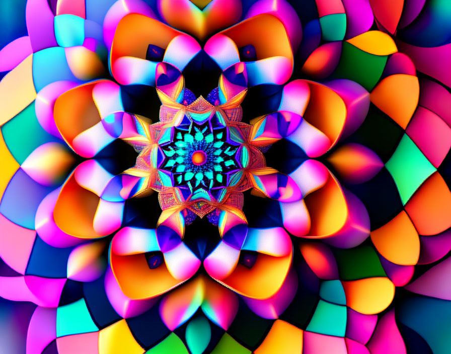 Colorful Abstract Fractal Art with Kaleidoscopic Flower Pattern