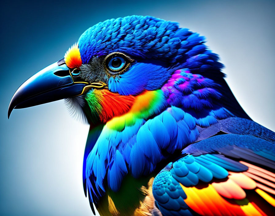 Colorful Bird with Blue, Green, Orange, and Yellow Feathers