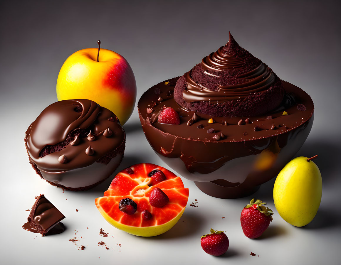 Assortment of Chocolate-Dipped Biscuits, Mousse, and Fresh Fruits