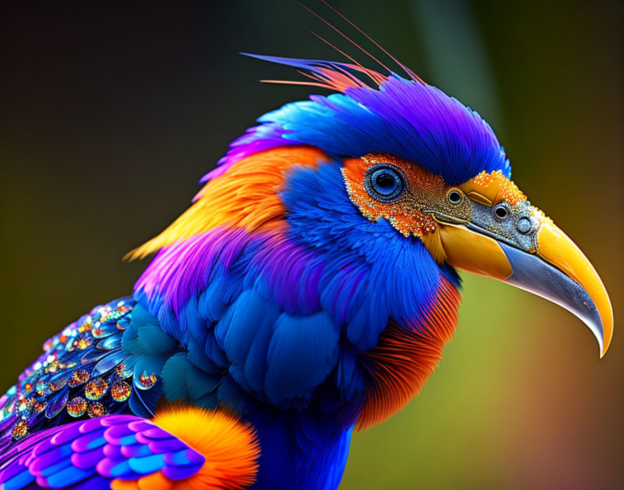 Colorful Bird with Iridescent Blue and Orange Feathers