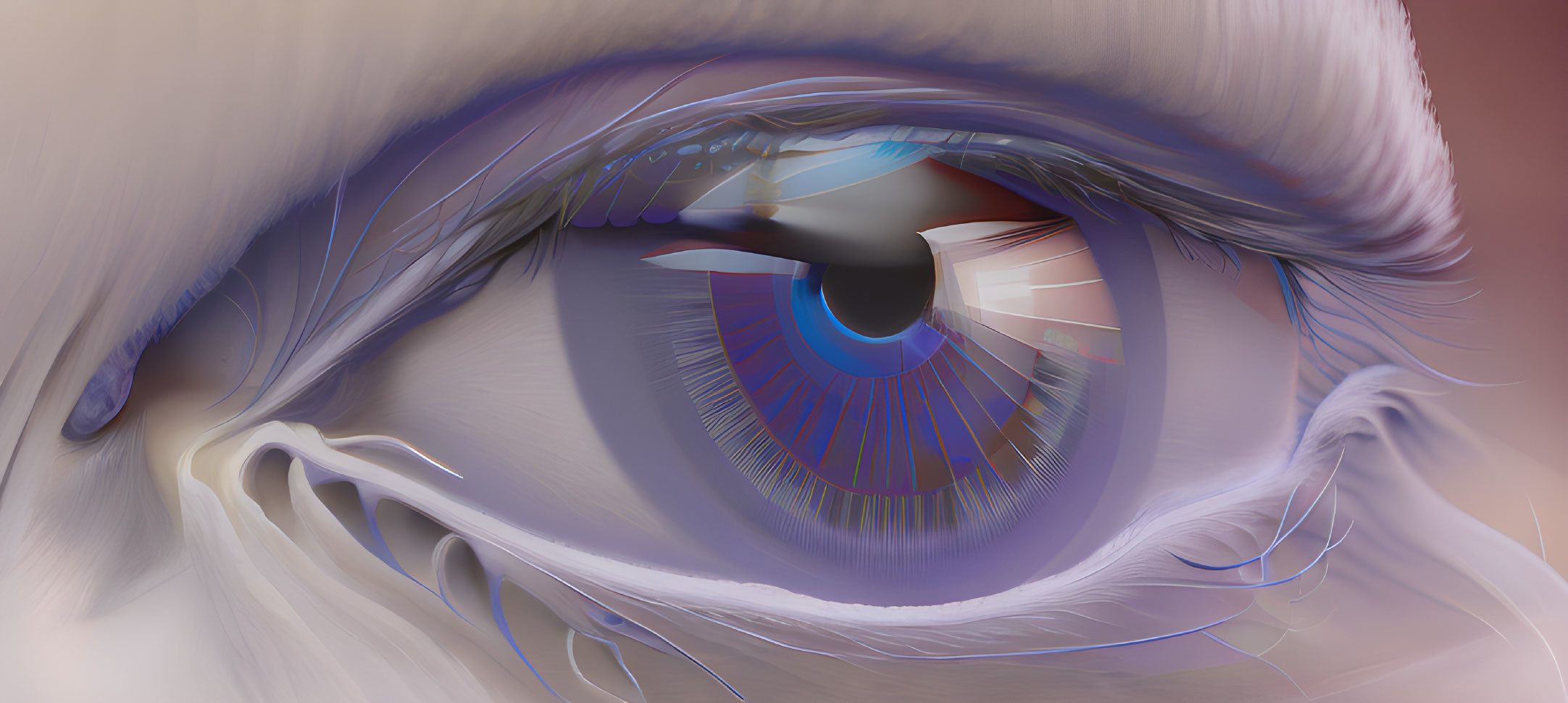 Highly Stylized Human Eye Artwork with Vibrant Blue Iris