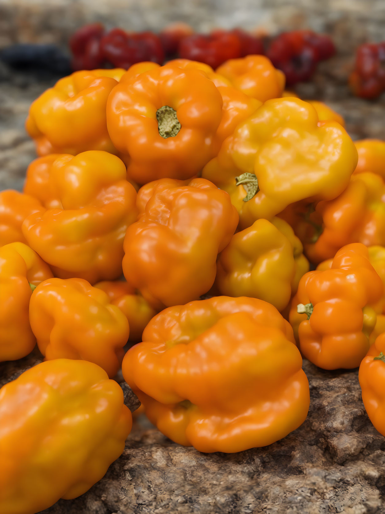 Colorful Bell Peppers Pile with Blurred Background