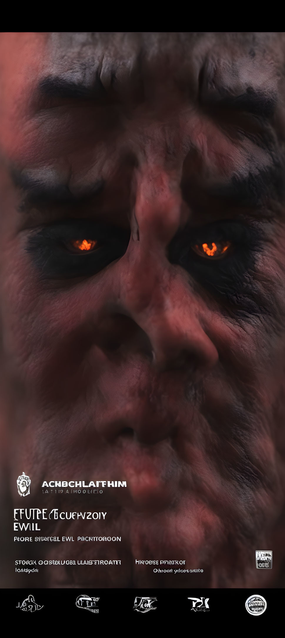 Menacing face with charred skin, glowing eyes & tribal paint