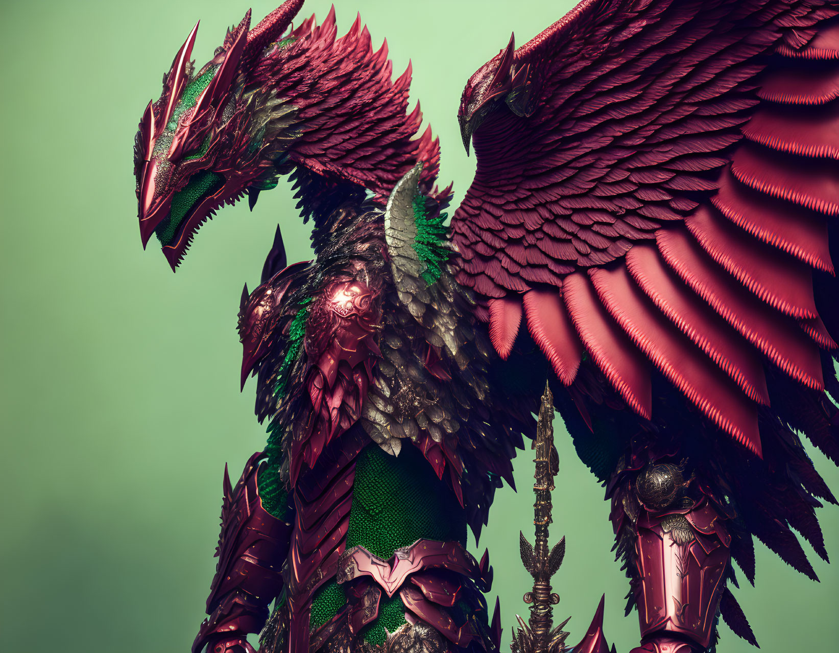 Detailed Mythical Dragon Artwork: Red Scales, Large Wings, Intricate Armor