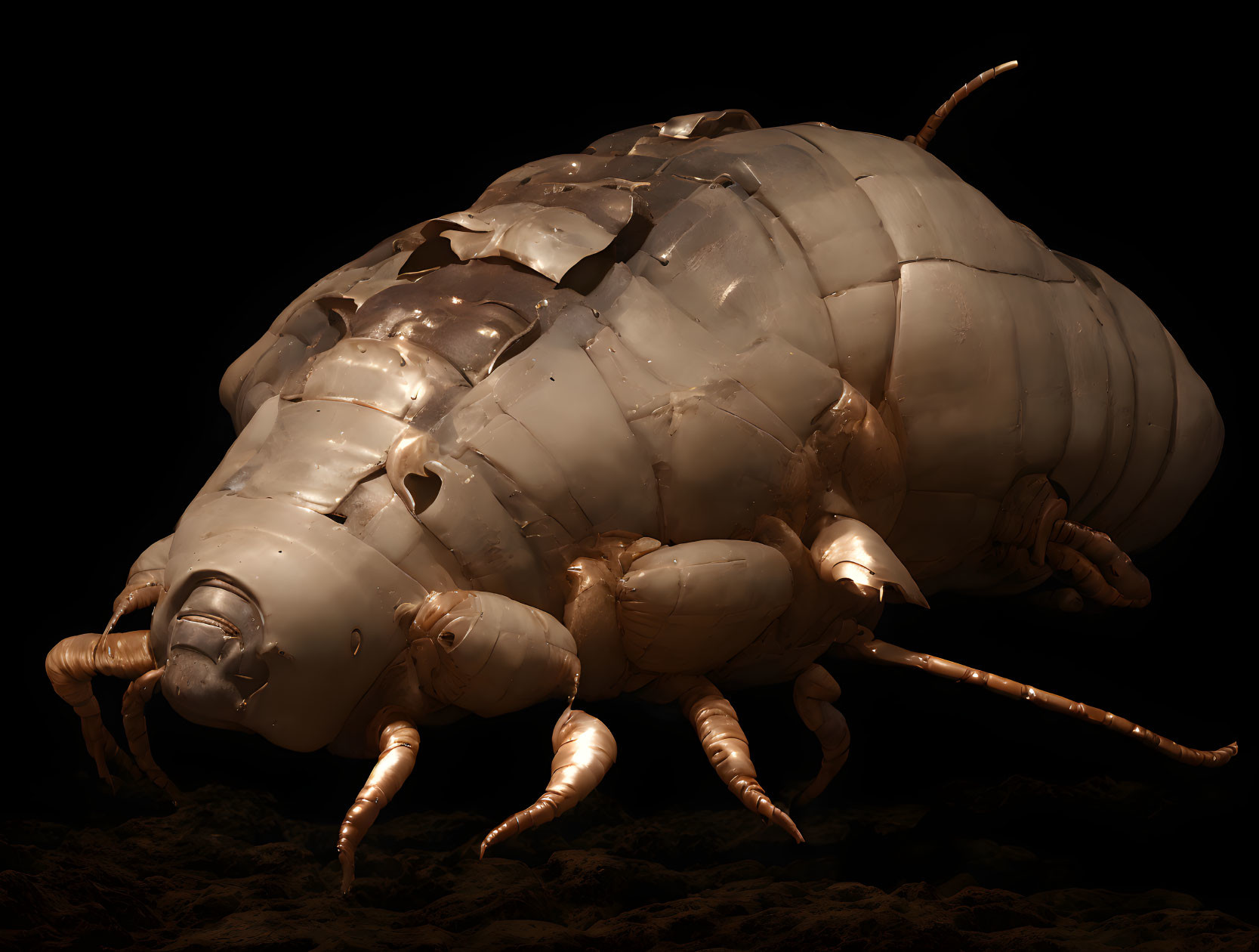 Detailed Close-Up of Realistic Flea Model in Golden Tones