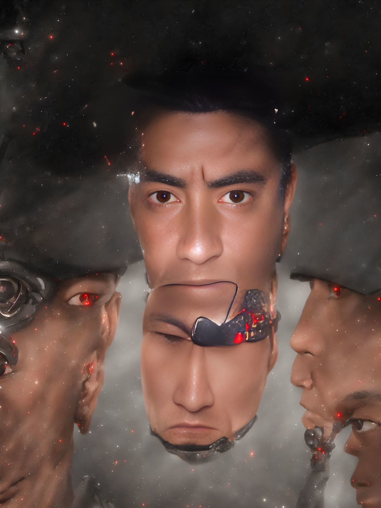 Composite Image of Central Face Surrounded by Fragmented Faces