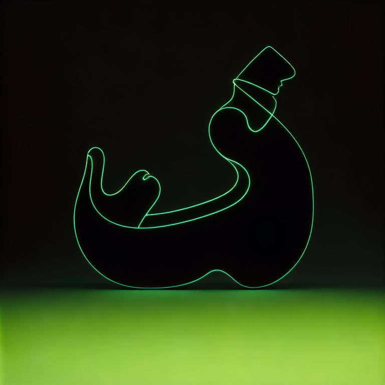 Minimalist Cat in Top Hat Neon Light Sculpture on Dark Background