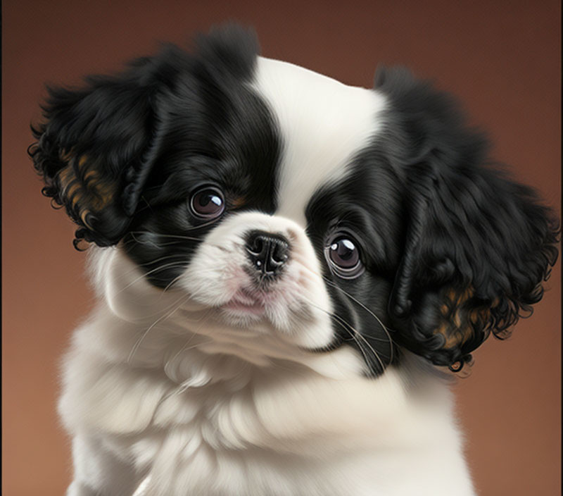 Detailed Black and White Dog Illustration with Expressive Eyes and Curly Fur