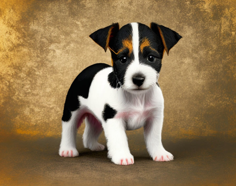 Tricolor Jack Russell Terrier Puppy on Gold Background