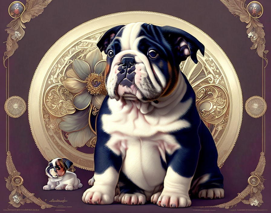 Adorable Bulldog Puppy in Regal Vintage Setting