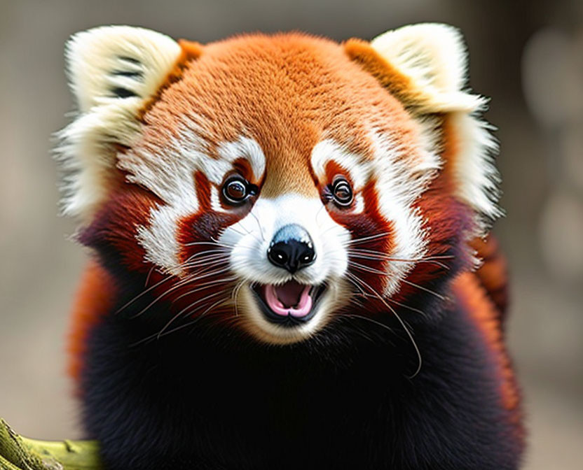 Close-up of cheerful red panda with distinctive fur and markings