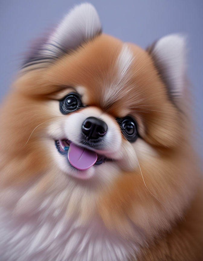 Blurred photo of a cartoon-like Pomeranian dog portrait