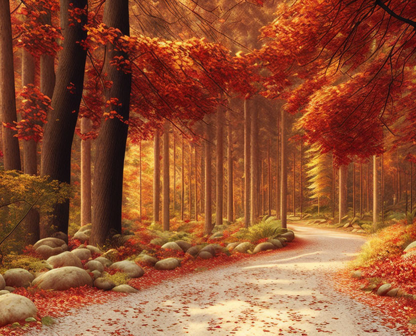 Tranquil Autumn Forest Path with Golden Leaves