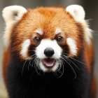 Close-up of cheerful red panda with distinctive fur and markings