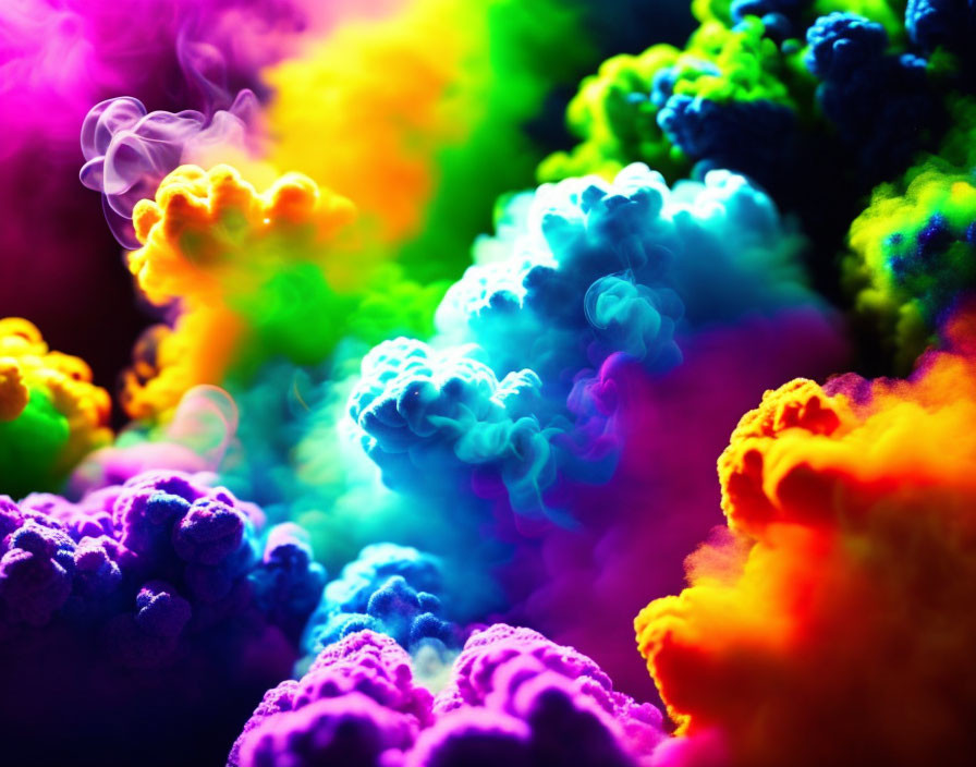 Colorful Smoke Plumes on Black Background: Abstract and Vibrant Visual Effect