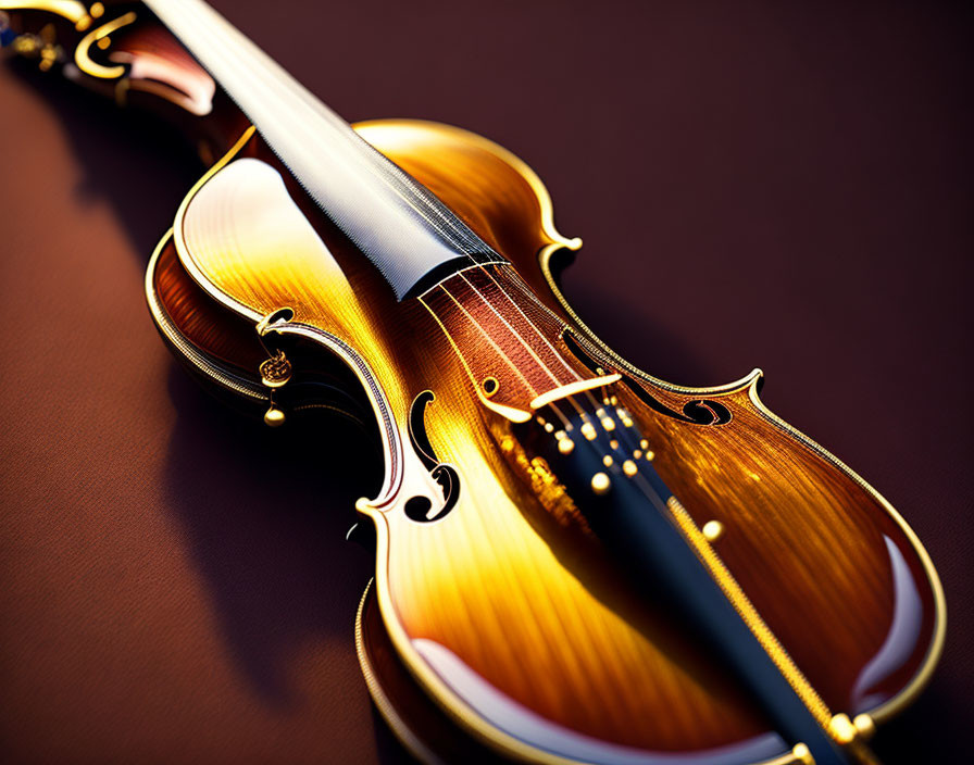 Detailed Close-Up of Violin on Brown Background