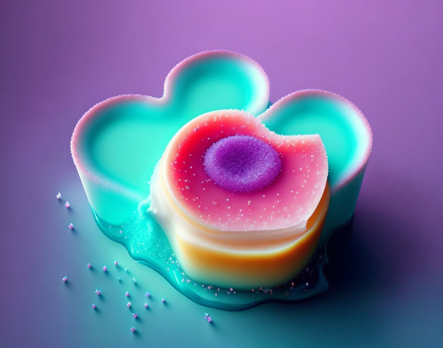 Vibrant Heart-Shaped Neon Jelly Dessert on Purple Background