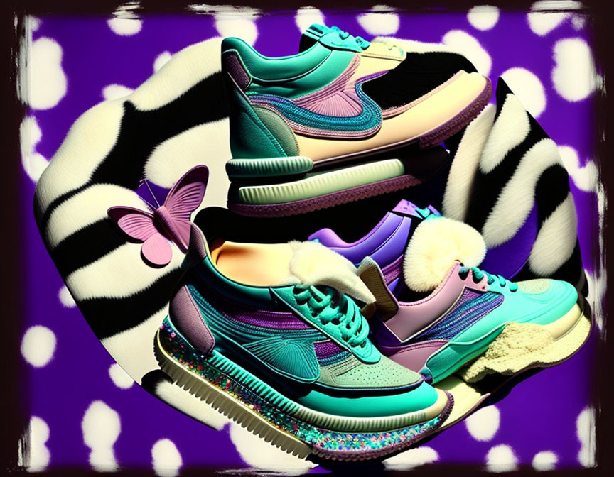 Stylish Sneakers Collection on Purple and Black Spotted Background