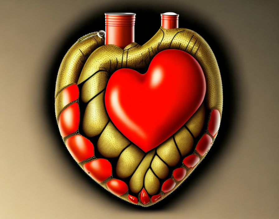 Heart-shaped house illustration with golden walls and red piping