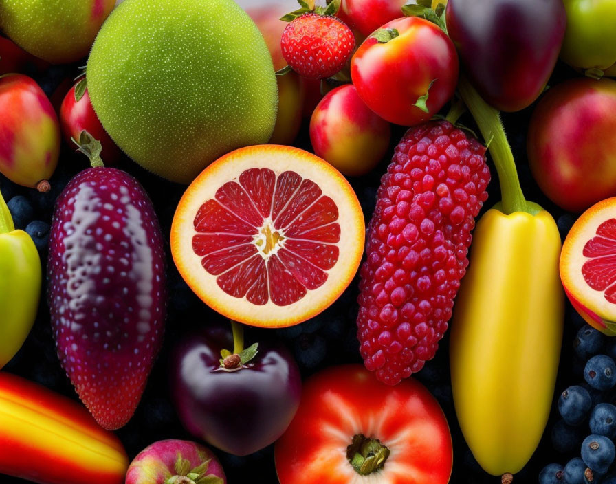 Assortment of Fresh Fruits: Strawberries, Blueberries, Blood Orange, Plums,