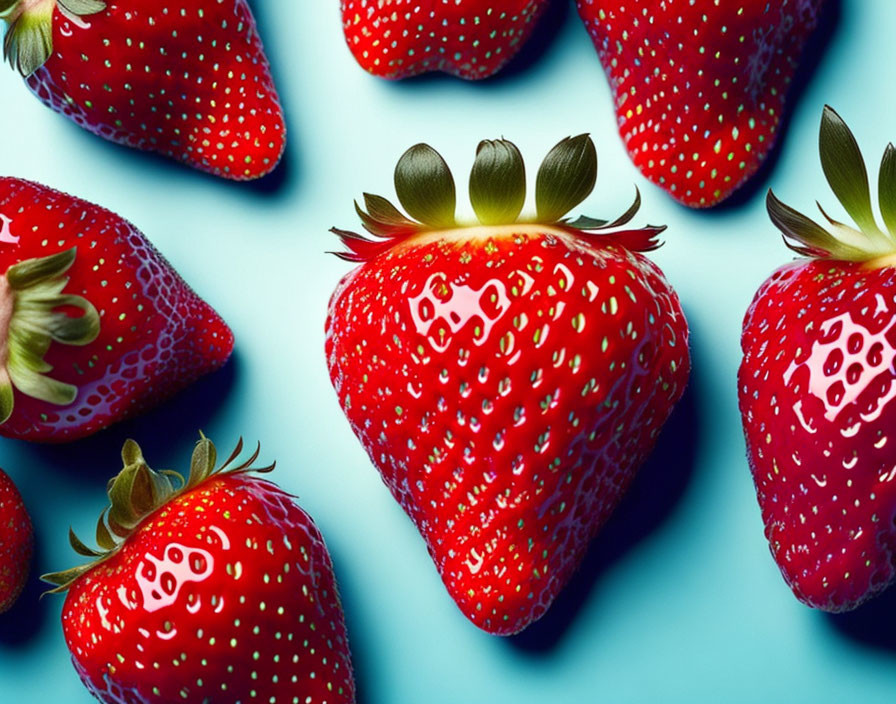 Fresh Ripe Strawberries on Teal Background