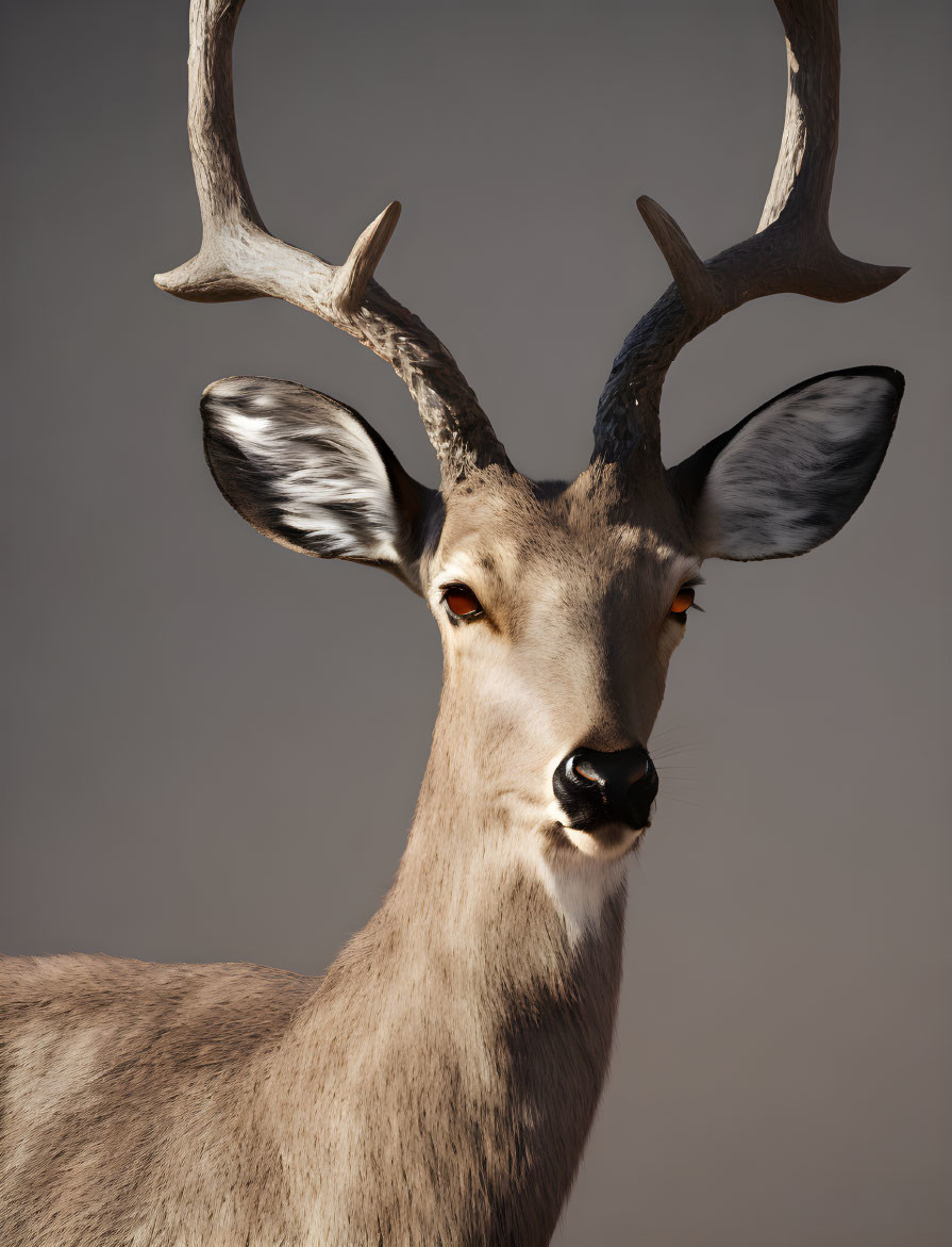 Majestic deer portrait with large antlers and alert ears