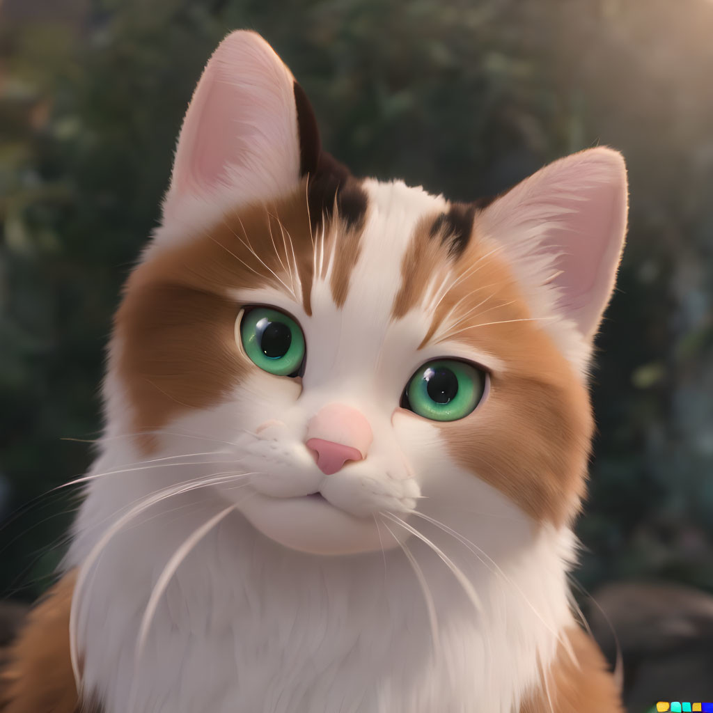 Detailed Illustration of Orange and White Cat with Green Eyes