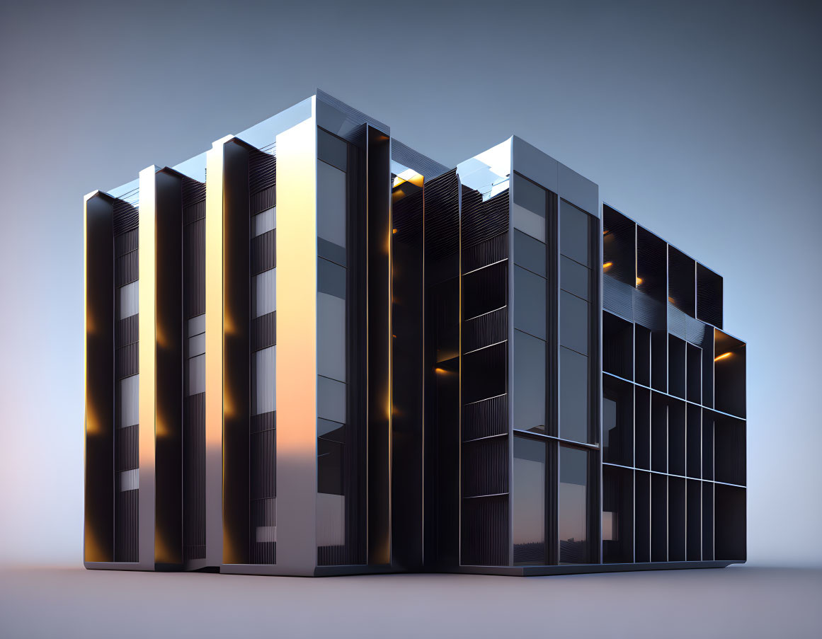 Modern Black Building 3D Rendering on Gradient Background