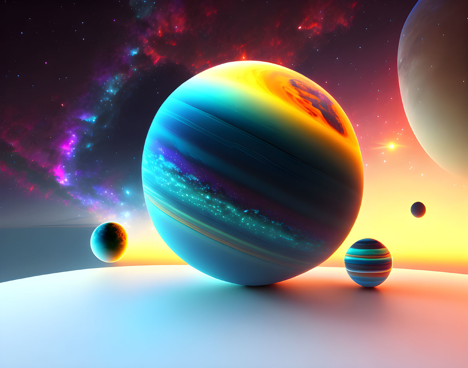 Colorful Planet with Rings in Cosmic Digital Artwork