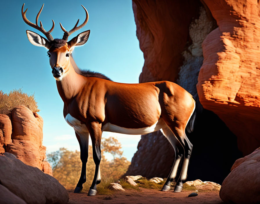 Graceful antelope with striking horns against canyon backdrop