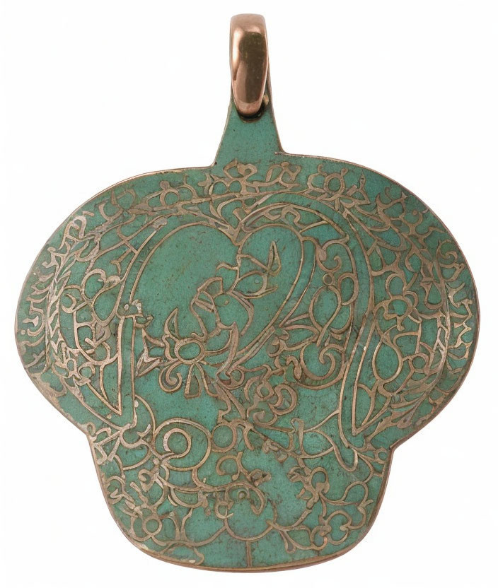 Turquoise Pendant with Arabesque Patterns and Floral Motif