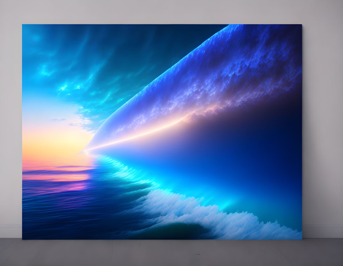 Surreal sunset ocean scene on large canvas