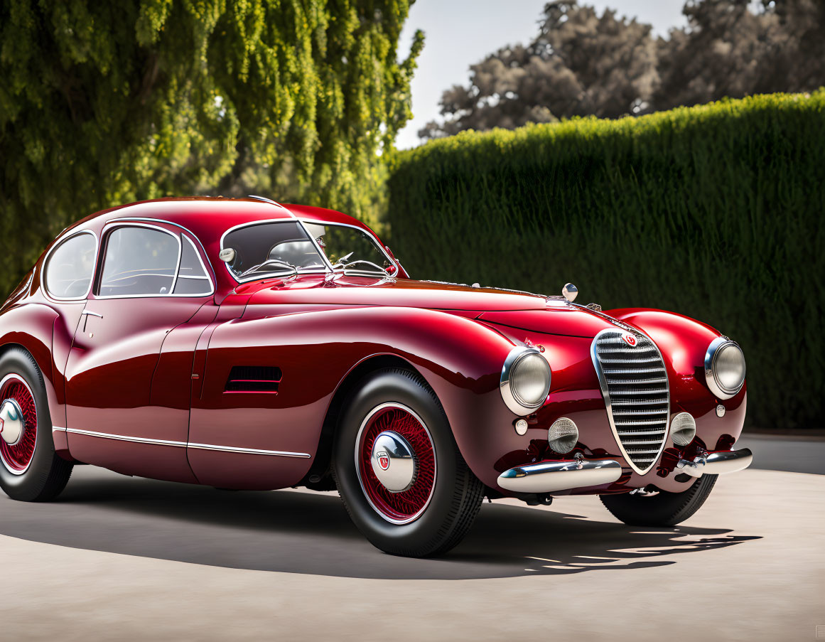 Vintage Red Alfa Romeo Sports Car with Chrome Details and White-Walled Tires