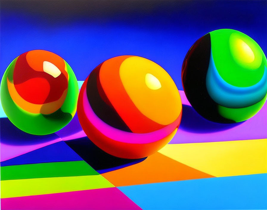 Colorful Spheres on Striped Surface with Soft Shadows