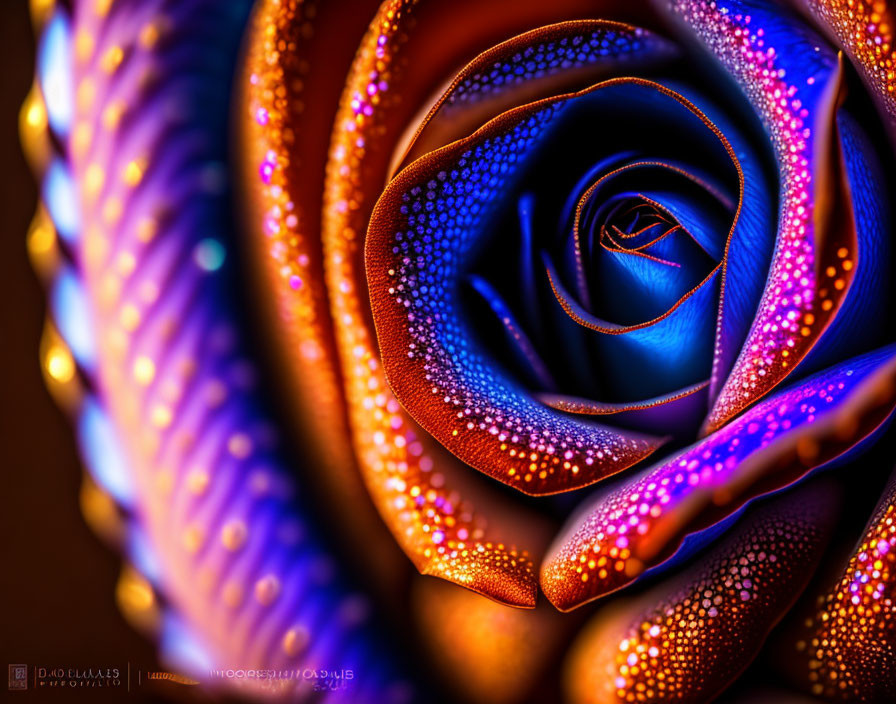 Colorful Rose with Water Droplets in Close-up Shot