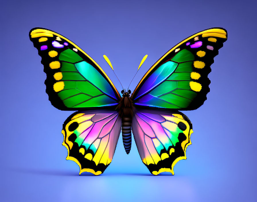 Colorful Butterfly Digital Illustration on Blue Background