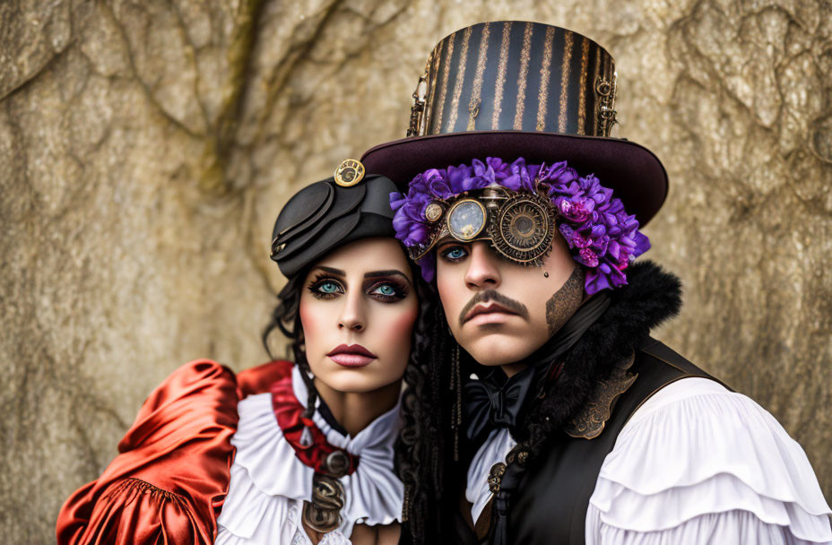 Elaborate Steampunk Attire with Top Hat and Goggles