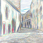 Scenic street with white buildings, balconies, and cobblestones