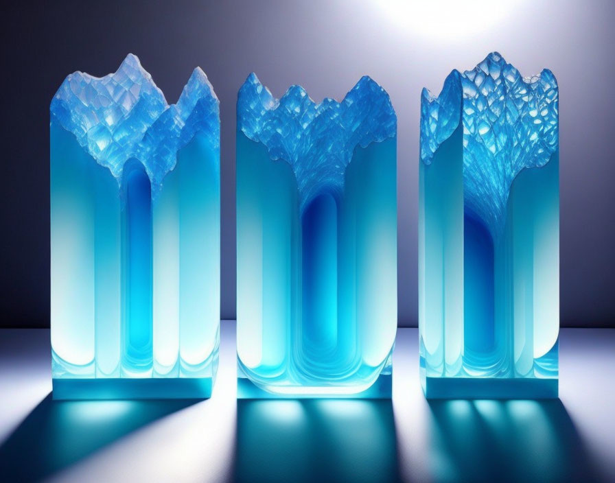 Translucent Blue Art Sculptures Resembling Melting Ice Structures