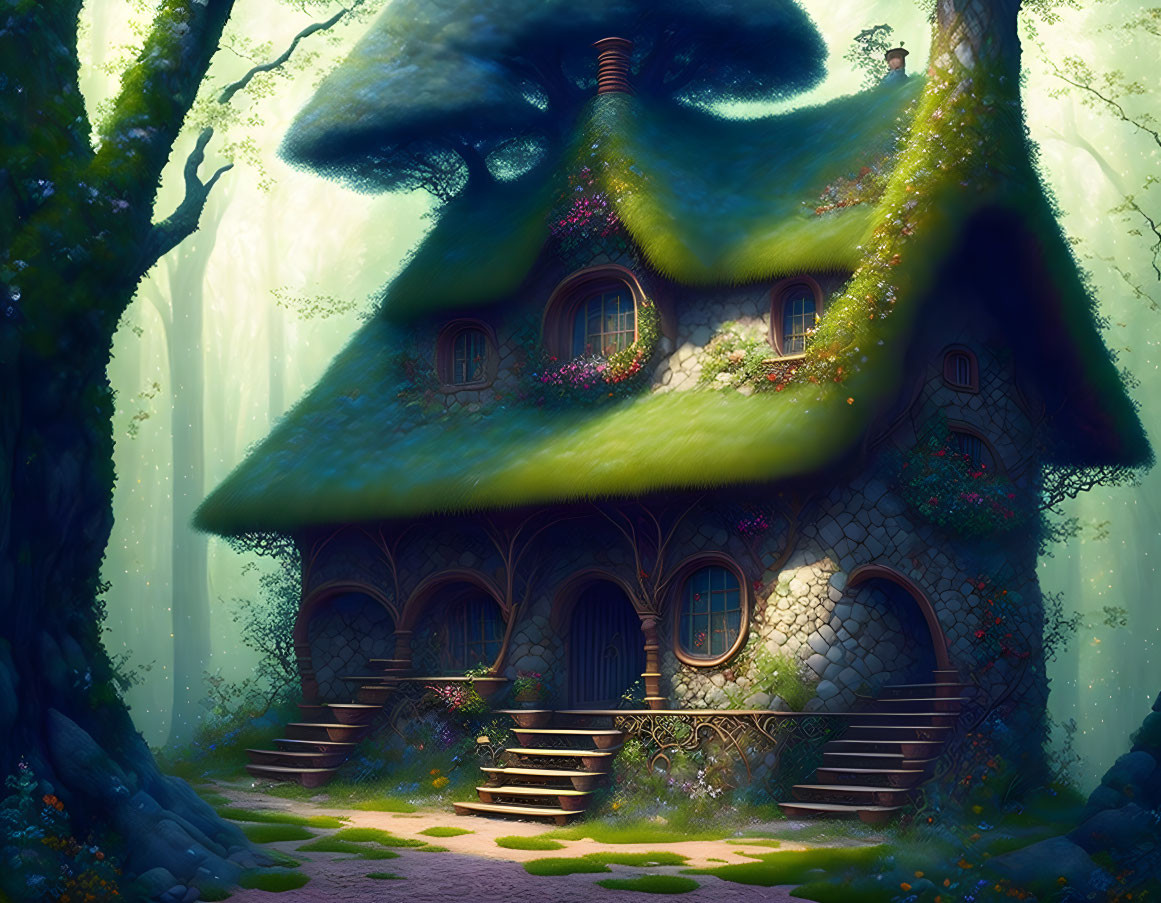 Thatched Roof Cottage in Mystical Forest