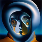 Surrealist painting with elongated shadows and floating eye