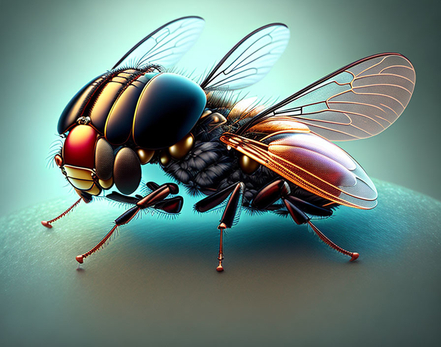 Detailed Artistic Rendering of Vibrant Fly with Glossy Appearance