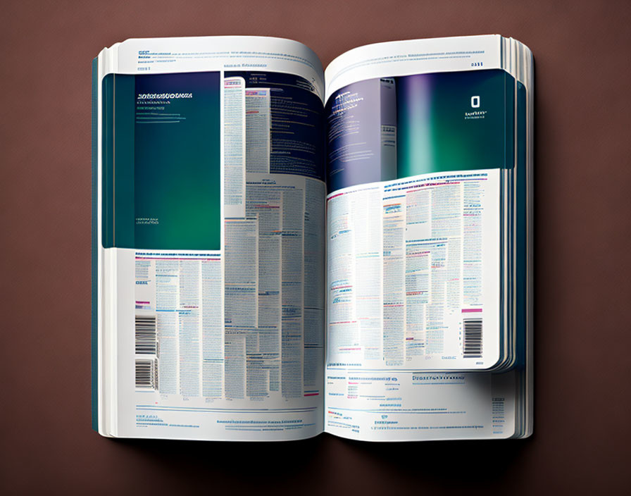 Colorful Scientific Journal with Text and Graphs on Brown Surface