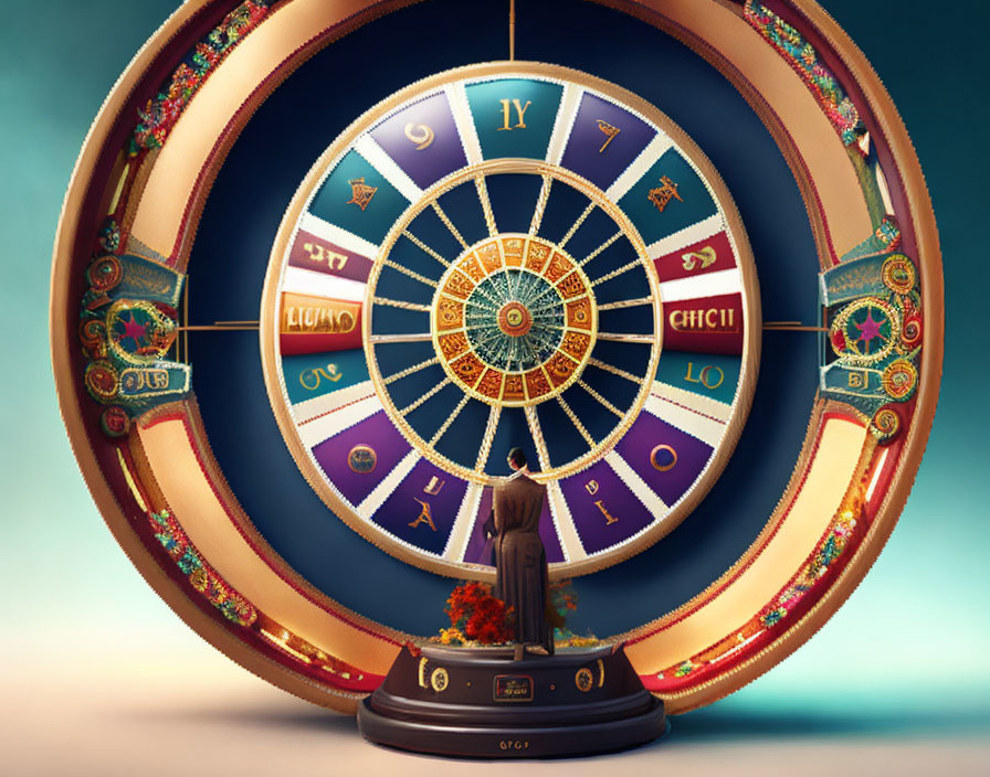 Colorful Astrological Signs Fortune Wheel with Vintage Style and Ornate Details