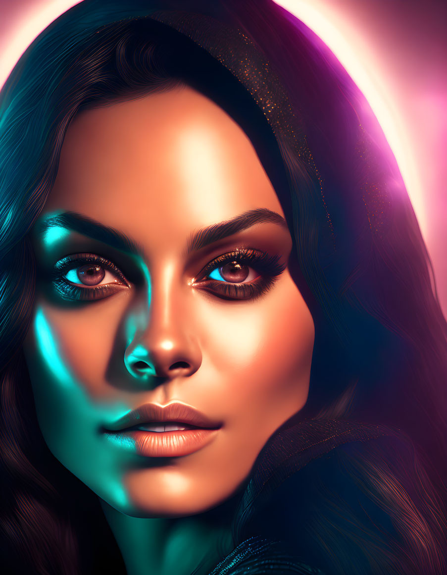 Vibrant digital portrait of a woman with striking features