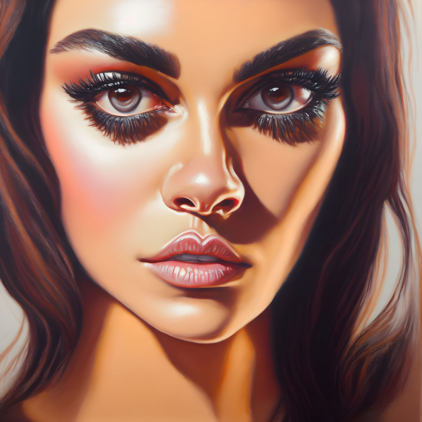 Detailed Hyperrealistic Painting of Woman with Nose Ring and Intense Gaze